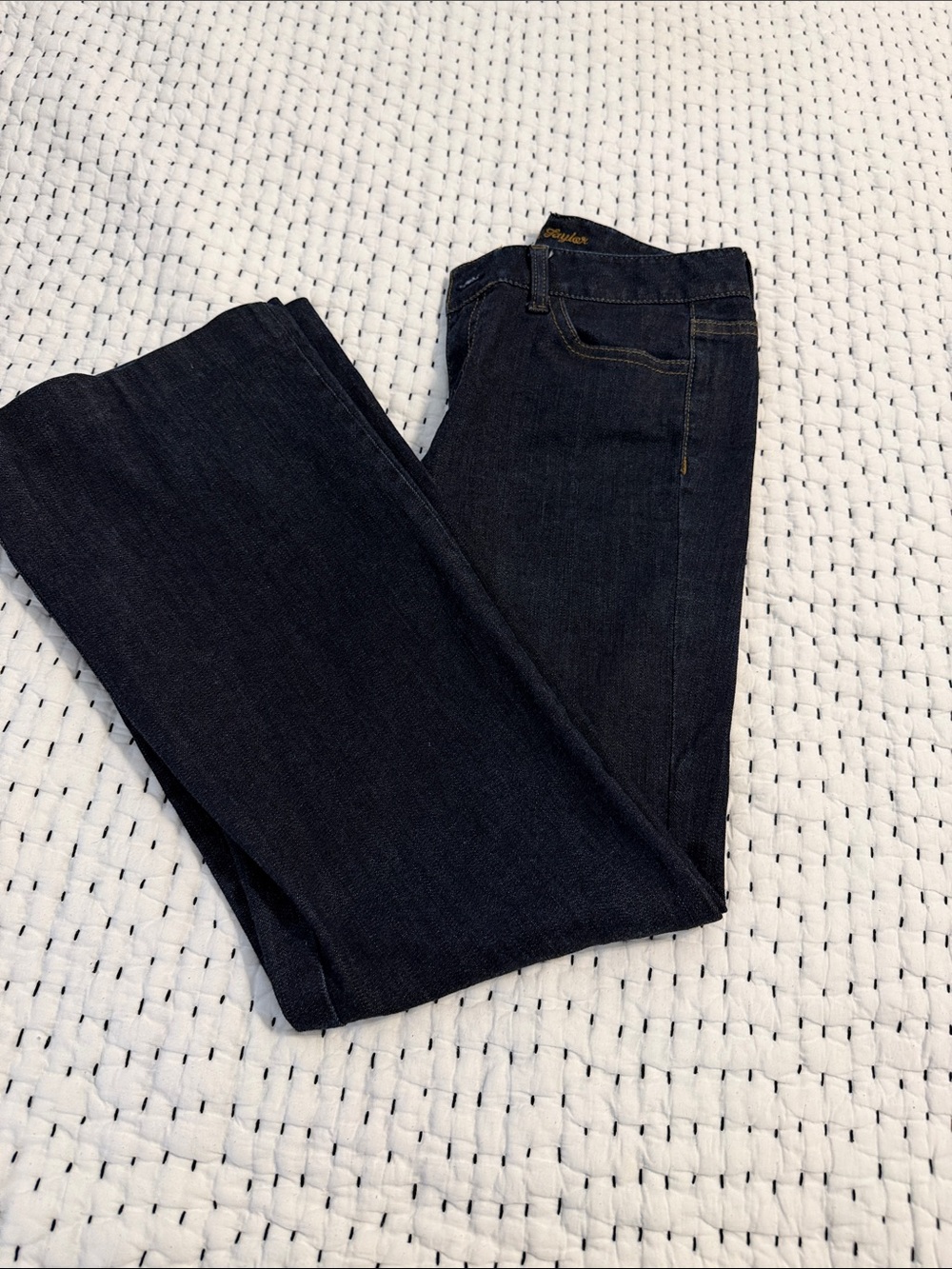 Ann Taylor Dark Blue Denim Modern Fit Jeans with Gold Embroidery low rise